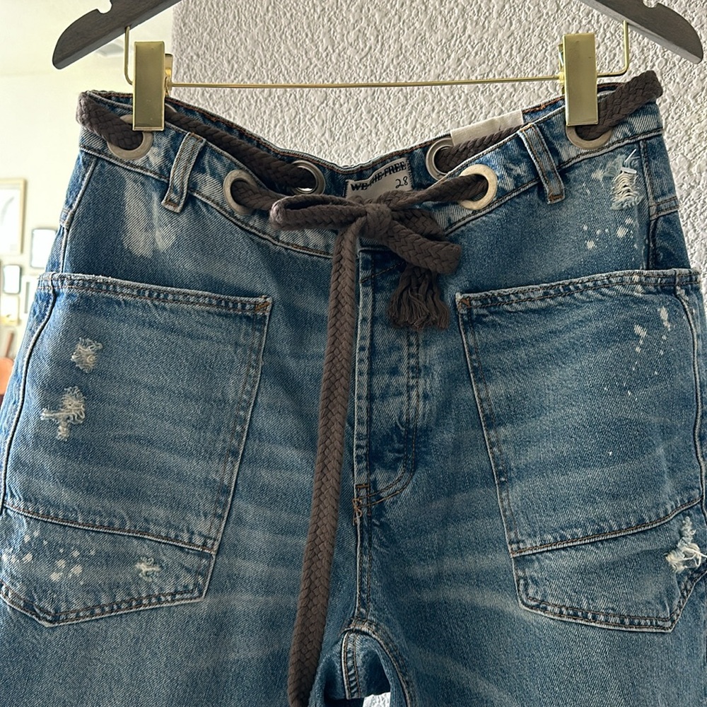 NWT Free People Moxie Pull-On Barrel Jeans Ripped Distressed Drawstring 28 Pull - Picture 11 of 13